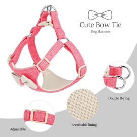 Beirui Small Dog Harness and Leash Set, Soft Lightweight Puppy Harness, Adjustable Bow Tie Puppy Harness for Small Dogs (Pink, XS)