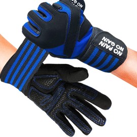 AXKAL Weight Lifting Gym Workout Gloves Full Finger with Wrist Wrap Support for Men & Women, Full Palm Protection, for Weightlifting, Training, Fitness, Hanging (M, Blue)