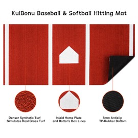 KuiBonu 2024 Upgraded Version Baseball Hitting Mat with Antislip Rubber Backing, 10' x 3.8' Batting Cage Mat with Home Plate, Batters Box Turf Mat Baseball for Indoor and Outdoor