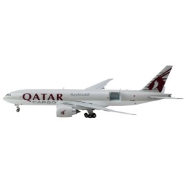 DCD Boeing 777F Commercial Aircraft (A7-BFT) 1/400 Diecast Model Gray Resin Qatar Airways 'Interactive Series' Tail Graphics