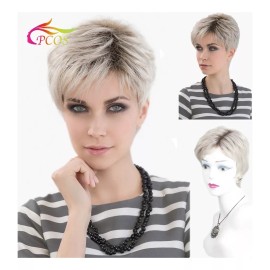 OEM Peluca De Raíces Oscuras Sintéticas Rubias Cortas Para Mujer