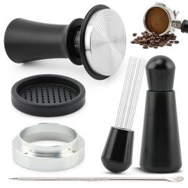 51mm Espresso Accessories Kit, Spring Loaded Hand Tamper with Base Coffee Stirrer Coffee Tamper Set for Espresso Machine(Black/5Pcs)
