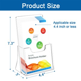 Acrylic Brochure Holder for 4’’ Trifold Pages, Clear Countertop Organizer Plastic Flyer Literature Display Stand for Desk Magazine Pamphlet Business Card Booklet Magazine Menu Journal-2 Pcs