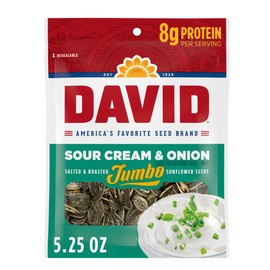DAVID SEEDS Sour Cream & Onion Jumbo Sunflower Seeds, Keto Friendly, 5.25-oz. Resealable Bag (Pack of 12)