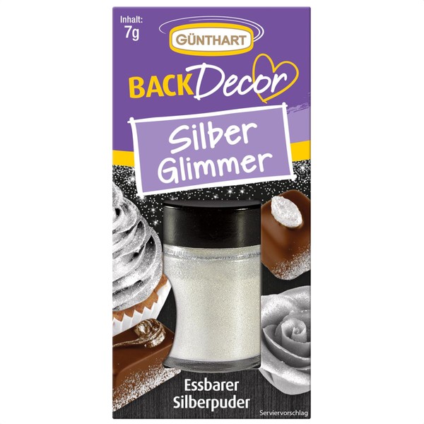 Günthart BackDecor Silver Powder 7 g Silver Dust with Glitter Effect, Edible Shiny Silver Dust Glimmer, Pack of 1 (1 x 7 g)