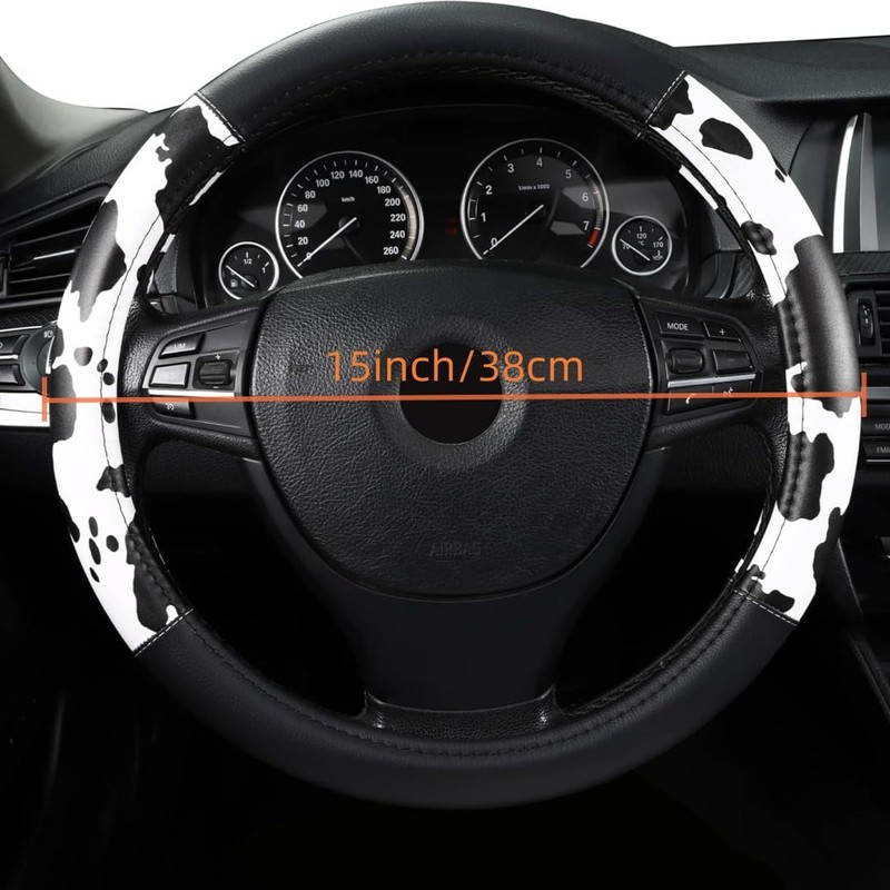 Cow Print Steering Wheel Cover, Universal 15 Inch Cute Steering