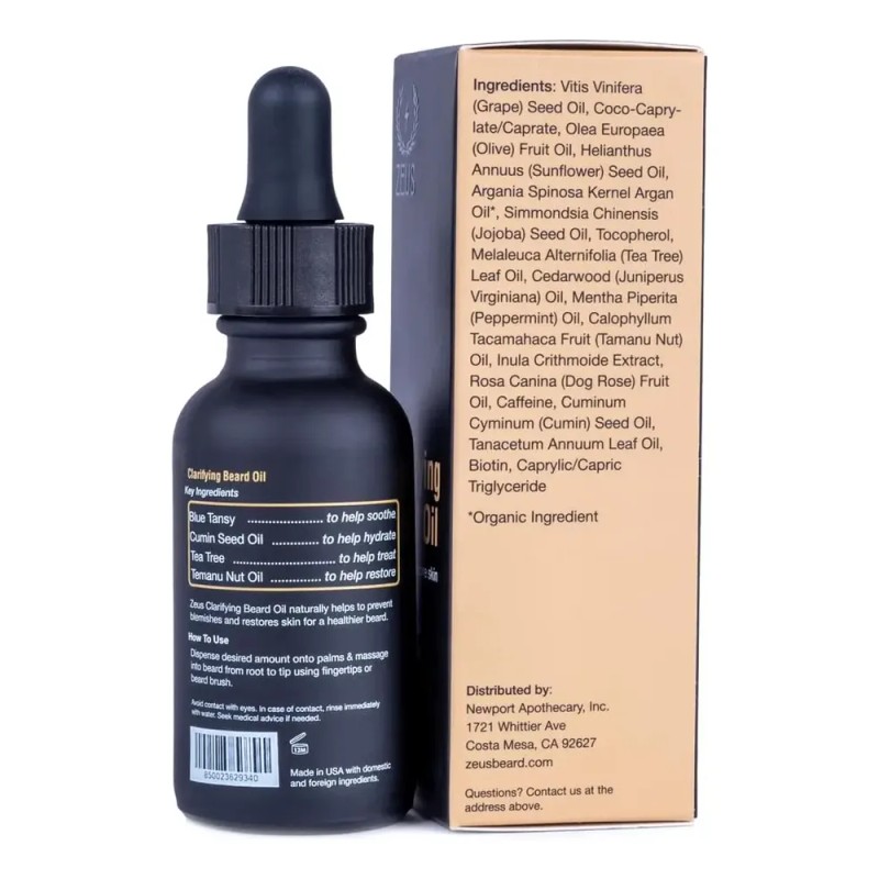 Aceite Zeus Clarificador para Barba, Orgánico y Vegano, para Todo