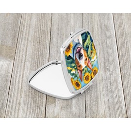 Caroline's Treasures English Bull Terrier in Sunflowers Compact Mirror Decorative Travel Makeup Mirror for Women Girls Gifts Pocket Makeup Mirror Folding Handheld