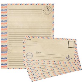 Vintage Airmail Stationery Paper and Envelopes Set 80 Pack Travel Map Letter Paper Writing Paper for Invitations Love Letters Christmas Letter 8.5 x 11 Inch