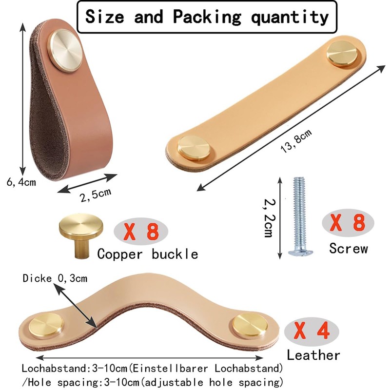 Leather Handles, Furniture, Pack of 4 Handmade Furniture Handles, Leather