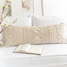 BlissBlush Cream Beige Macrame Lumbar Pillow Cover 14x36, Farmhouse Body Lumbar Pillow Cover, Couch Bed Lumbar Throw Pillow Cover, Decorative Pillow for Bed(1 Piece, Cover Only, 14x36 inch)
