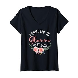 Womens Promoted to Glamma Est 2024 First Time Grandma V-Neck T-Shirt