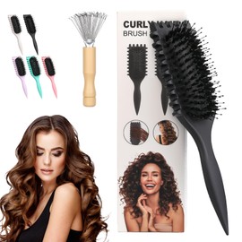 Cepillo para Cabello Rizado Para Mujeres,Cepillo Definidor De Rizos Con herramientas de limpieza,Peine para peinar el cabello rizado,Ideal Cabello Rizado/Ondulado Natural (Negro)