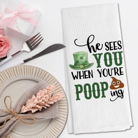 DNEULYR Funny St Patrick's Day Hand Towels, St Patrick's Day Bathroom Decor, He Sees You When You're Pooping Decorative St Patrick's Day Dish Tea Towels for Kitchen Decor, 16x24 Inch