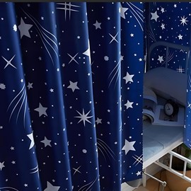 AUCOOMA 2 Panels, Stars Galaxy Student Kids Bunk Bed Curtain Room Blackout Decorative Dorm Room Privacy Protection Canopy