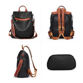 BROMEN Backpack Purse for Women Leather Anti-theft Travel Backpack Fashion Shoulder Bag Contrast Black