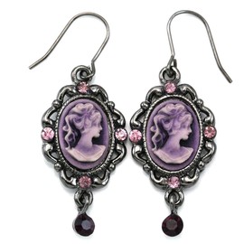 Violet Purple Cameo Dangle Drop Earrings Fashion Jewelry