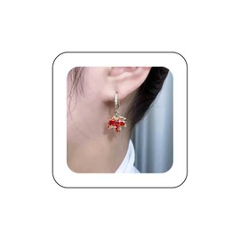 Inateannal Vintage Ruby Maple Leaf Earrings Crystal Maple Leaf Hoop Earrings Red Zircon Leaf Earrings Statement Fall Leaf Huggie Earrings Gold Cz Leaf Dangle Earrings Jewelry for Women and Girls