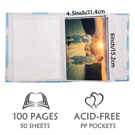 Dankeler Small Photo Album for Kids, 100 Pockets 4x6 Bookshelf Baby Picture Album, Slip-in Linen Cover Photo Book for Family(Dino)