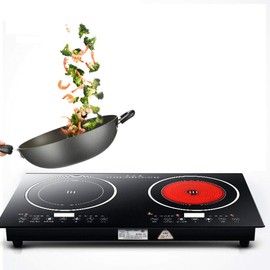Electric Induction Cooker, 110V 2400W Portable Double Induction Cooktop Countertop Hot Plate Cooking Burner Digital Touch Sensor with 8 Gear Firepower