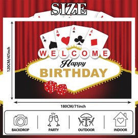 Poker Dice Welcome Happy Birthday Banner Backdrop Background Gamble Casino Theme Decor for Las Vegas Good Luck Party De Casino Night Carnival Adults Birthday Party Favors Supplies Decorations