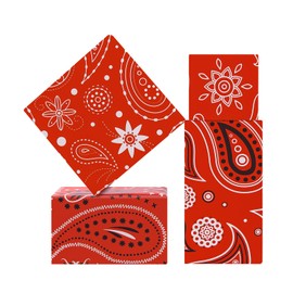 Western Party Gift Wrapping Paper Red Bandana Cashew Flowers Wrapping Paper, (4-Foled Flat Sheets, 4-Designs: 20 x 28 inch Per Sheet,15 sq. ft. ttl), For Wild West Mexican Southwest Theme Birthday Country Cowboy Cowgirl Party