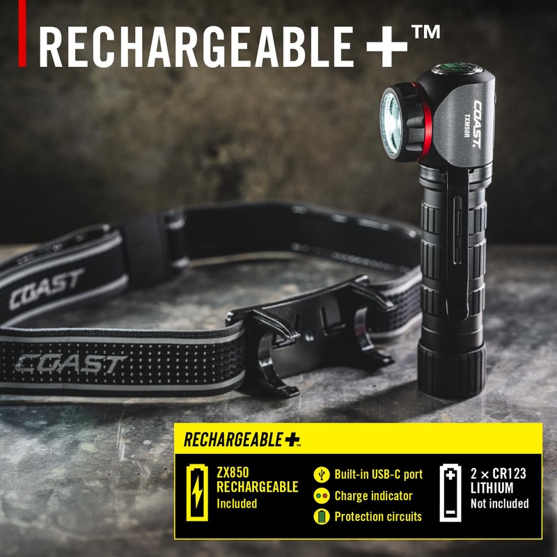 Coast TXM50R 1250 Lumen Rechargeable LED Headlamp with Magnetic Base