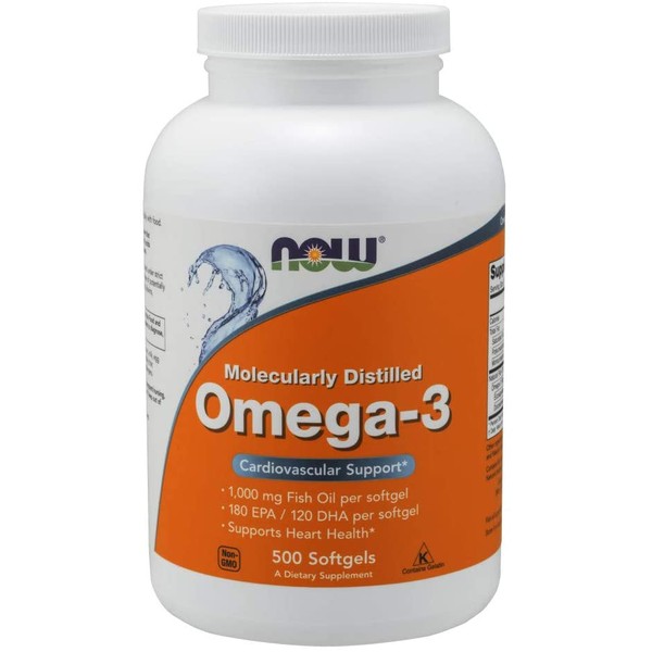 NOW Supplements, Omega-3 180 EPA / 120 DHA, Molecularly Distilled, Cardiovascular Support*, 500 Softgels