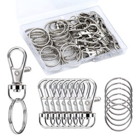 50PCS Premium Swivel Snap Hooks with Key Rings, Metal Swivel Lobster Claw Clasps, 25PCS Small Lobster Claw Clasp Swivel Hook and 25PCS Key Rings for Lanyard, Key, Charm, Jewelry, Art Crafts