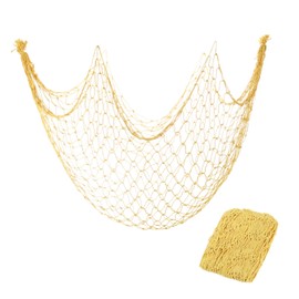 MECCANIXITY 2 Pack Decorative Fishing Net Decor, Yellow 80x40 Inch Picture Wall Photo Hanging Cotton Fish Net for Beach Party,Hawaiian Themed Party,Under The Sea Party Decorations
