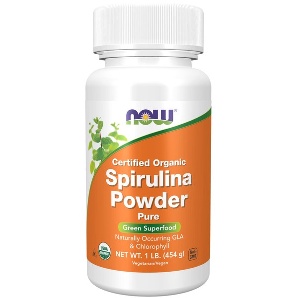 NOW Supplements, Certified Organic, Spirulina Powder, Rich in Beta-Carotene (Vitamin A) and B-12 with naturally occurring GLA & Chlorophyll, 1-Pound