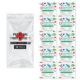 First Aid Emergency Medical Kit Mini and Travel Size - 10 Pack | Great for Kids, Schools, Business, Hiking, Camping | Wound Care Products (Dinos)