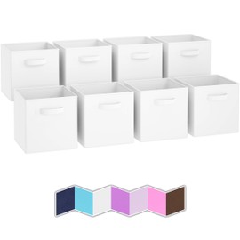 Storage Cubes - 11 Inch Cube Storage Bins (Set of 8). Fabric Cubby Organizer Baskets with Dual Handles | Foldable Closet Shelf Organization Boxes (White)