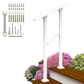 Arti-Life Hand Rails for Outdoor Steps,Railings for Outdoor Steps,Handrails for Outdoor Steps,Porch Handrail Kit White for Concrete,Brick,Wood Steps (White, 2 Step)