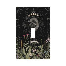 Yamxbfa Moon Phase Stars Boho Wildflower Botanical Floral Single Toggle Light Switch Covers Decorative 1 Gang Wall Plate Cover Electrical Device Switchplate for Country Bathroom Decor