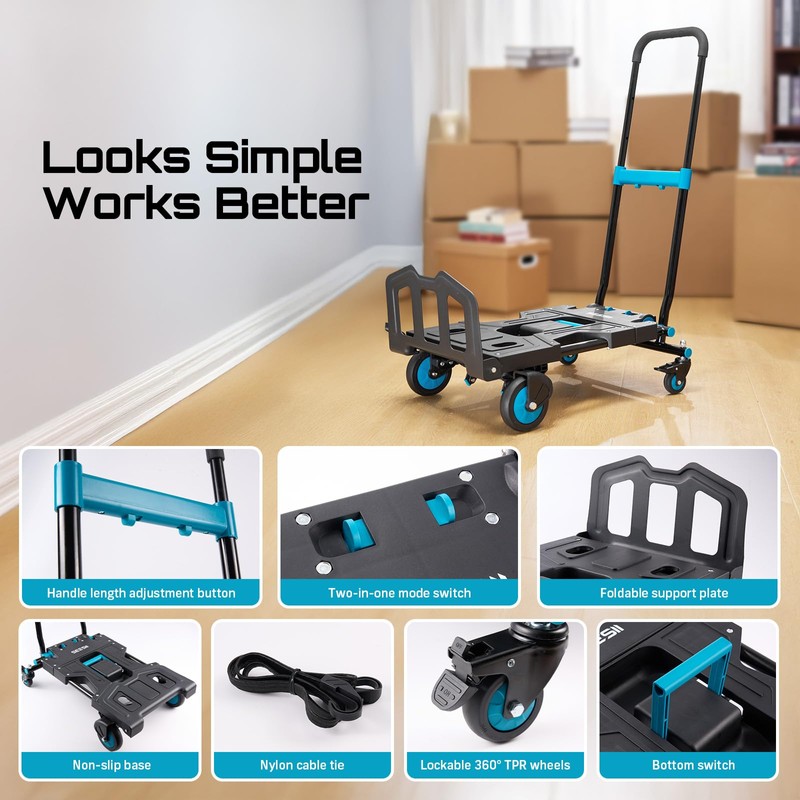 SEESII Foldable Dolly Cart with Wheels, 330 lbs Max Capacity