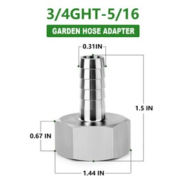 TAISHER 2PCS 304 Stainless Steel Garden Hose Repair Connector, 5/16" Barb x 3/4" GHT Female Garden Hose Adapter with Hose Clamps