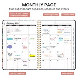 2026 Planner, Monthly and Weekly Calendar Planner for Women, January 2026 - December 2026, Hardcover Pretty 2026 Agenda Planner Book with Tabs, Spiral Bound, Perfect for School Office Home Supplies, 6.3" x 8.5" - Evening Petals