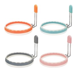 YOLCAR Silicone Egg Rings, Leak-proof Liquid Egg Ring Mold, Upgraded Nonstick Egg Fryer for Pancake and Breakfast Sandwiches, Multicolor, Set of 4 Pack