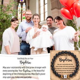 Baptism Gifts for Boys, Cross Bracelet, Baptism Bracelet, Baptismal Gifts for Boys Son Godson Grandson Nephew Catholic Christening Christian Gifts Kids Stocking Stuffers Baptism Card