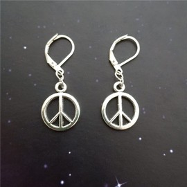 Peace Sign Drop Leverback Earrings, Miniature Peace Jewelry, Hippy, Peace Charm, Hippie, Woman Man Clip Earrings