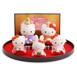 Fukubeya Setoyaki Kitty Hinamatsuri Hinamatsuri Dolls, Set of 5, Ceramic Hina Dolls, Compact, Screen Included, Pedestal, Seasonal Decoration