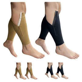 HealthyNees Shin Footless 20-30 mmHg Zipper Compression Leg Calf 2 Pairs Sleeve (Mix Combo, L/XL)
