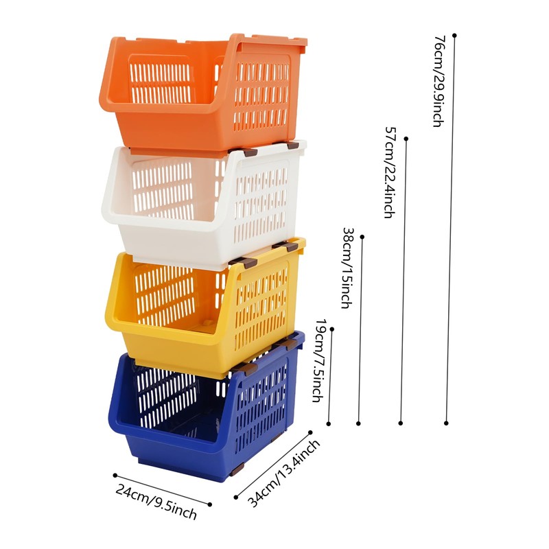4 Pcs Stackable Storage Baskets, Compact Rolling Storage Baskets Set,