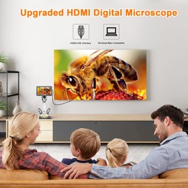 7'' HDMI Digital Microscope,1200X Coin Microscope with IPS Screen, 16MP Soldering Microscope with Lights, 8.5'' Long Stand, View Entire Coin, Compatible with PC/TV, 32GB Card