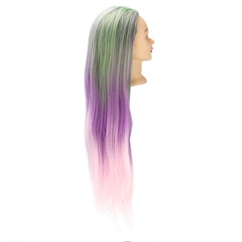 Green Purple Gradient Wig Hair Mannequin Head Hairdressing Styling Training