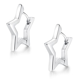 Cangall Silver Hoop Earrings for Women, 925 Sterling Silver Star Hoop Earrings, Minimalist Sweet Love Pentagram-Shape Earrings, Hypoallergenic Small Cute Cartilage Sleeper Silver Earrings for Girls