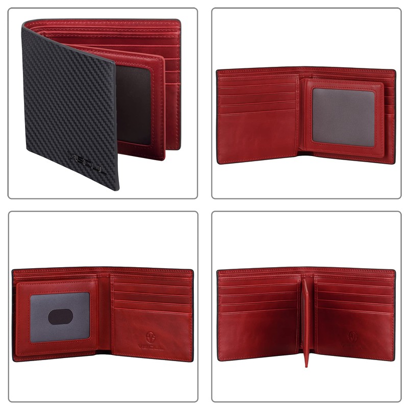VISOUL Men's Bi-fold Wallet, Genuine Leather, Card Coin Purse, Photo