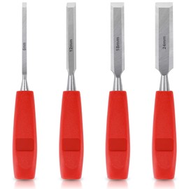 4 Pcs Chisel Set, Wood Chisel Sets for Carpenter Carving Tools with Bevel Edge, Carpenters Chizzle Set Non-Slip Handle, Hand Woodworking Tools for Carpentry Joinery Sculpting 6mm, 12mm, 18mm, 24mm