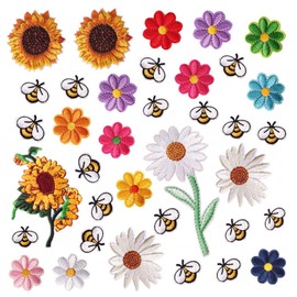 Pack of 36 Embroidered Iron on Patches, Embroidered Appliqué Patches, Iron-On Patches, Flower Bee Combo Kit